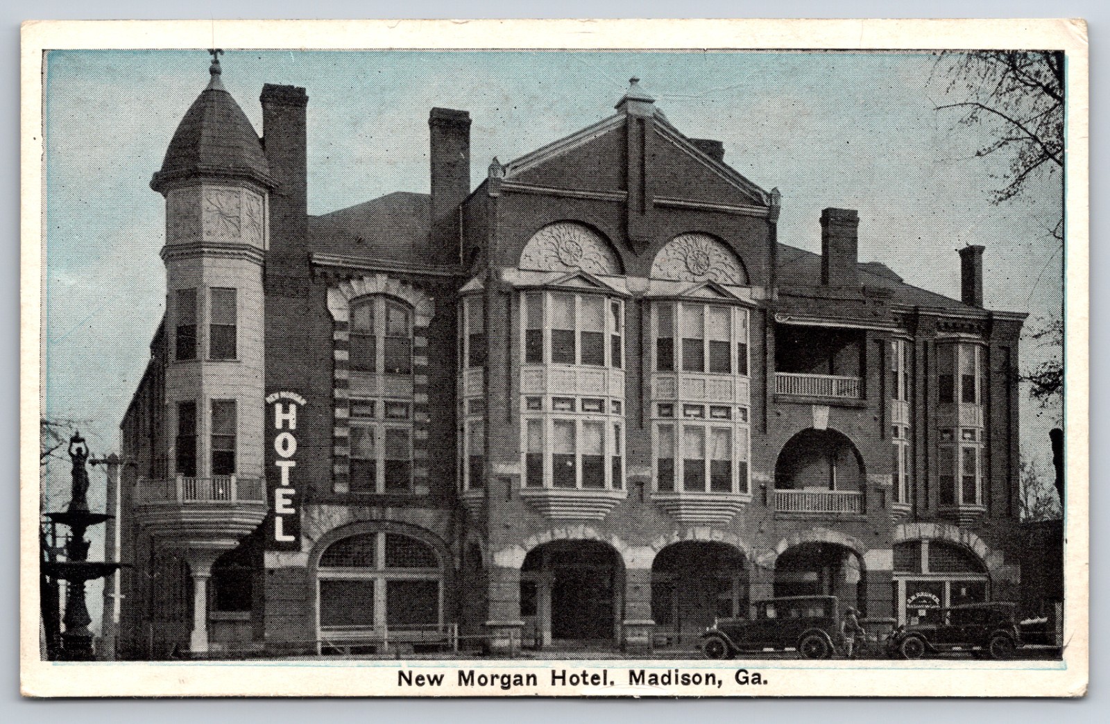New Morgan Hotel Madison Georgia GA Old Cars c1920 Postcard