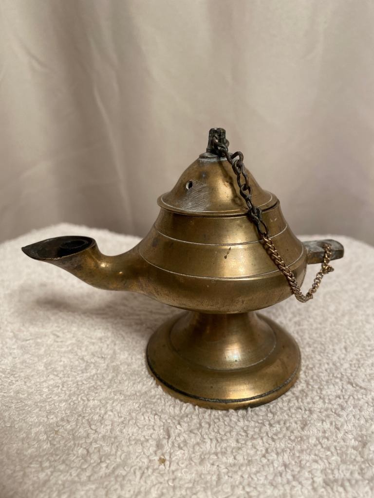 Vintage Solid Brass Aladdin Genie Incense Burner Removable Chained Lid