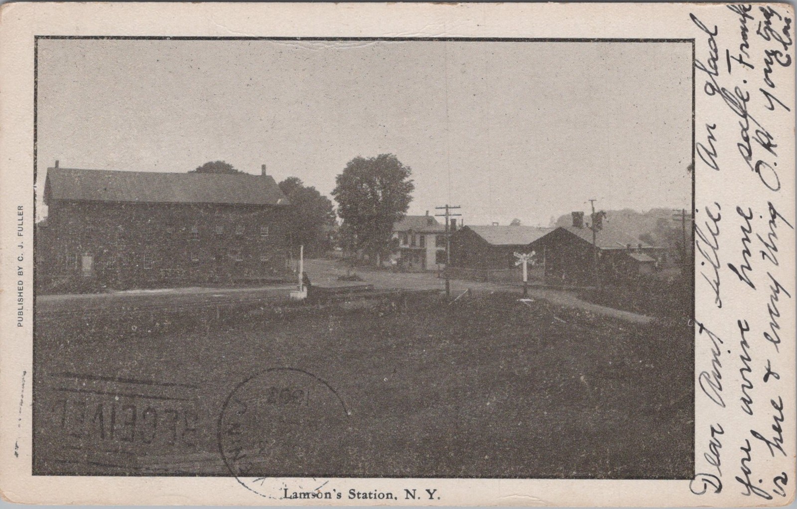 Lamsons Station New York NY DLW RR Crossing Crossbuck Depot Fuller 1908 Postcard