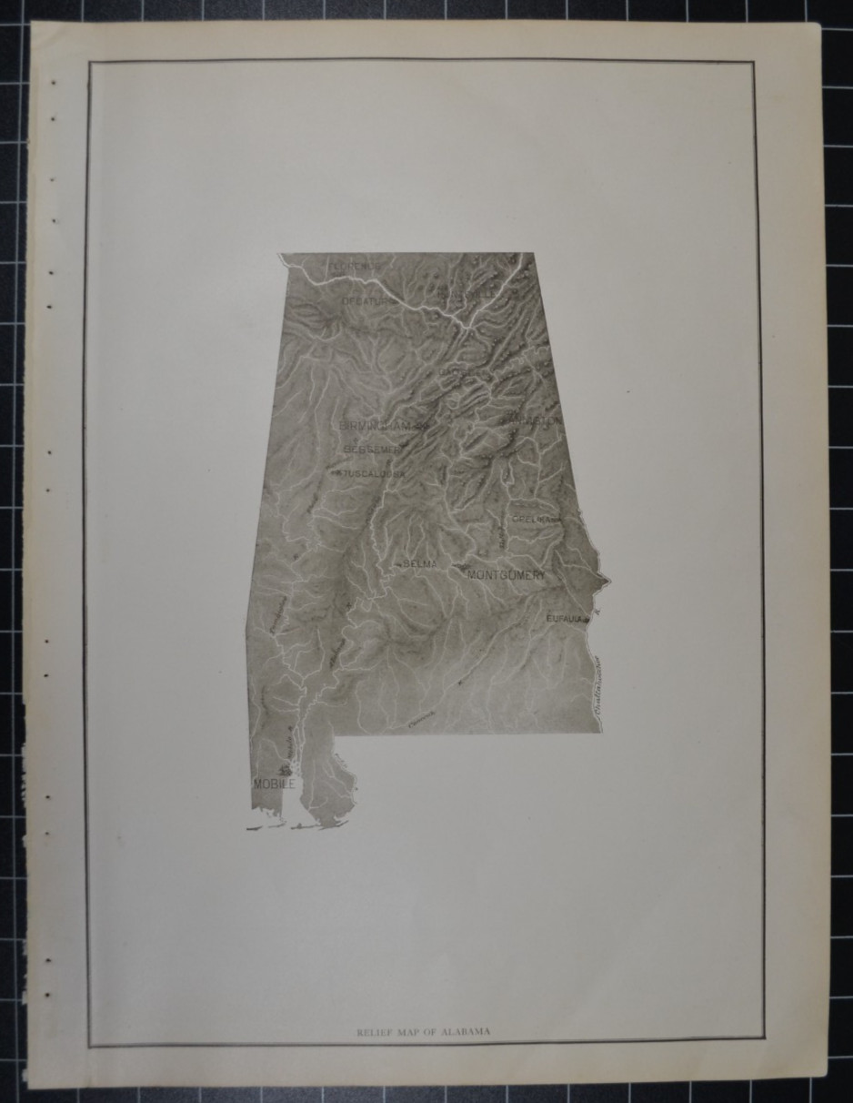 ALABAMA - RELIEF MAP - B&W - 1912 - RAND-McNALLY NEW COMMERCIAL ATLAS