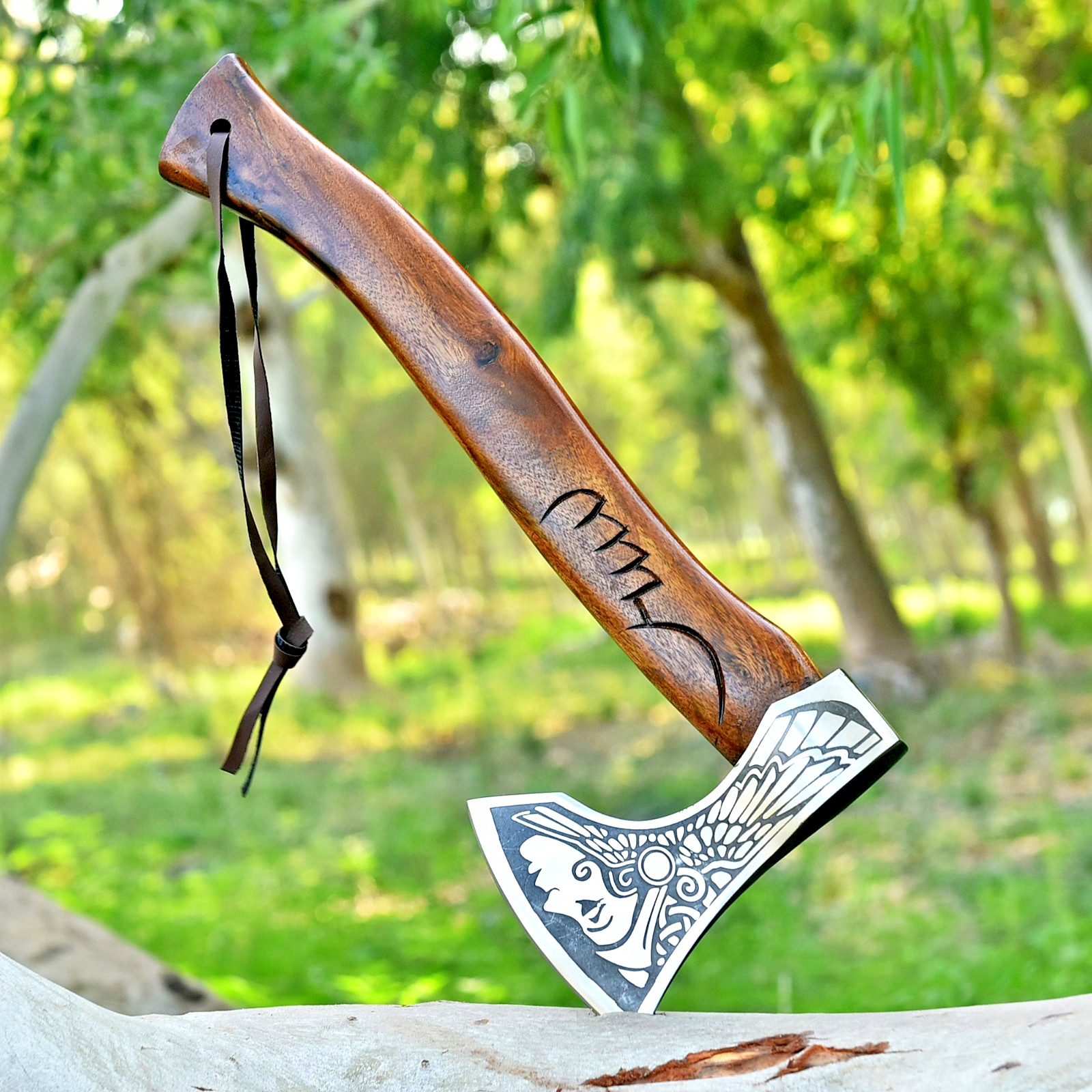 Viking Valkyrie Axe Norse Mythology Engraved Hatchet Warrior Maiden