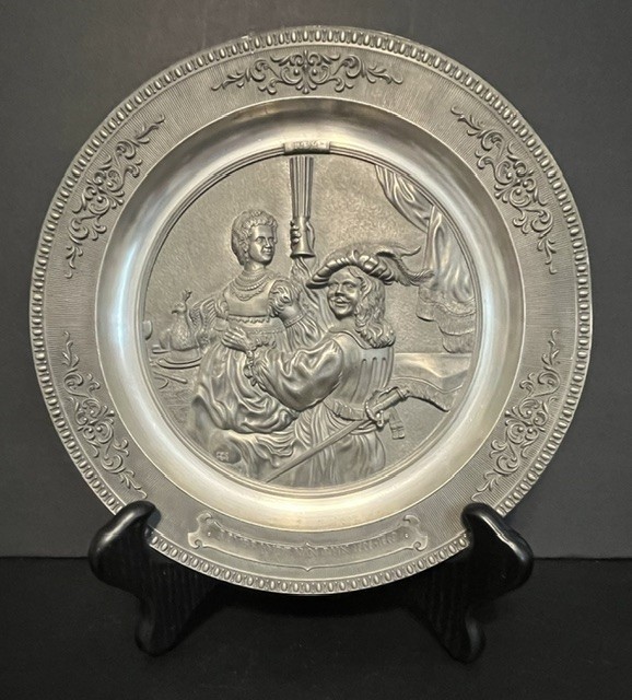 Vintage WMF Zinn Pewter Plate Rembrandt Self-Portrait with Saskia German 10.5