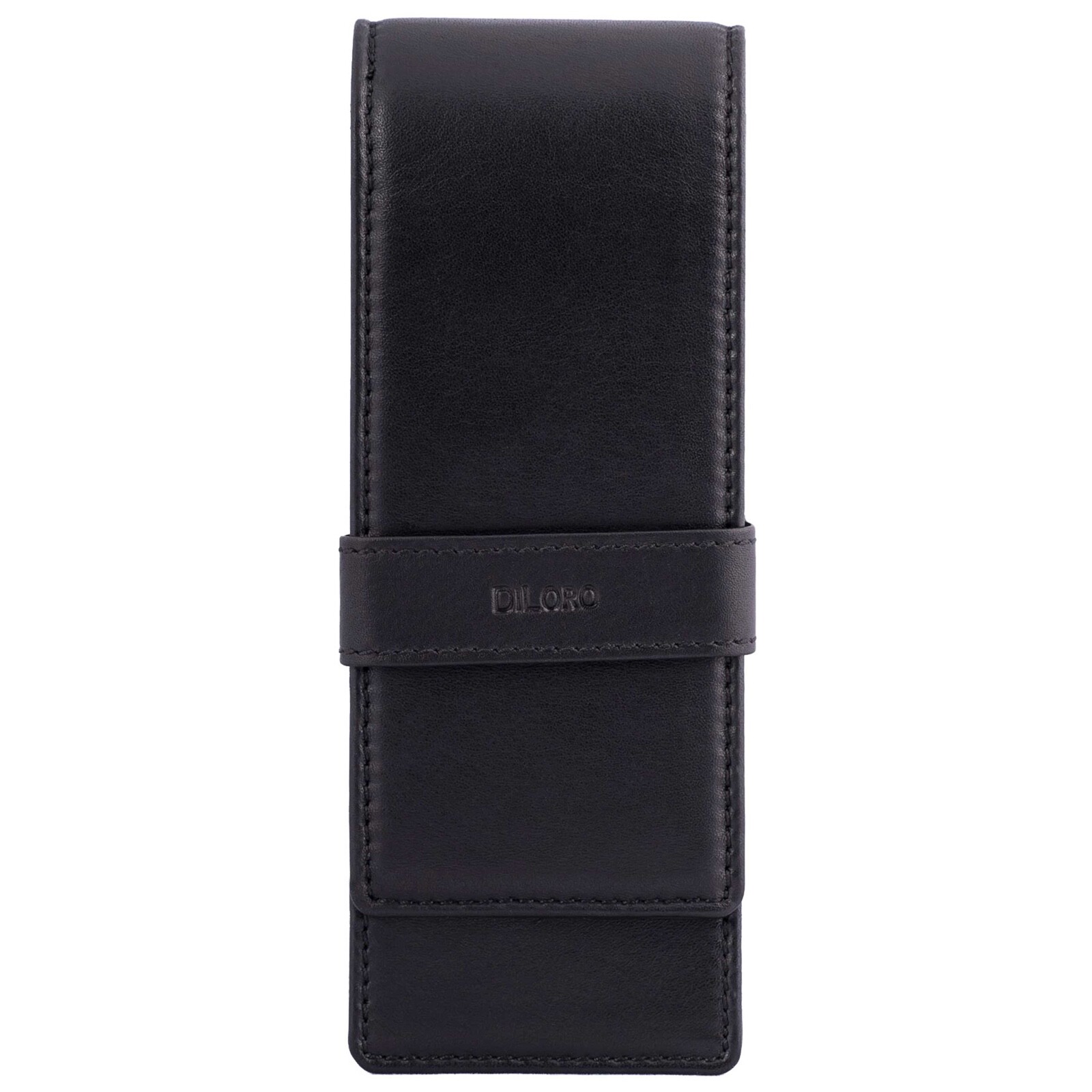 DiLoro Triple Napa Leather Pen Pencil Case Holder for 3 Fountain Pens Black