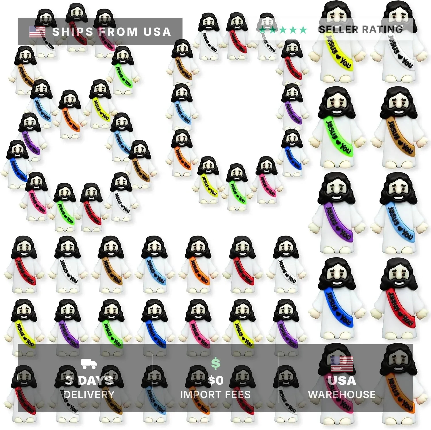 80 Pcs Mini Jesus Figurines in Bulk, Easter Little Jesus Figures, Rubber Tiny Ba