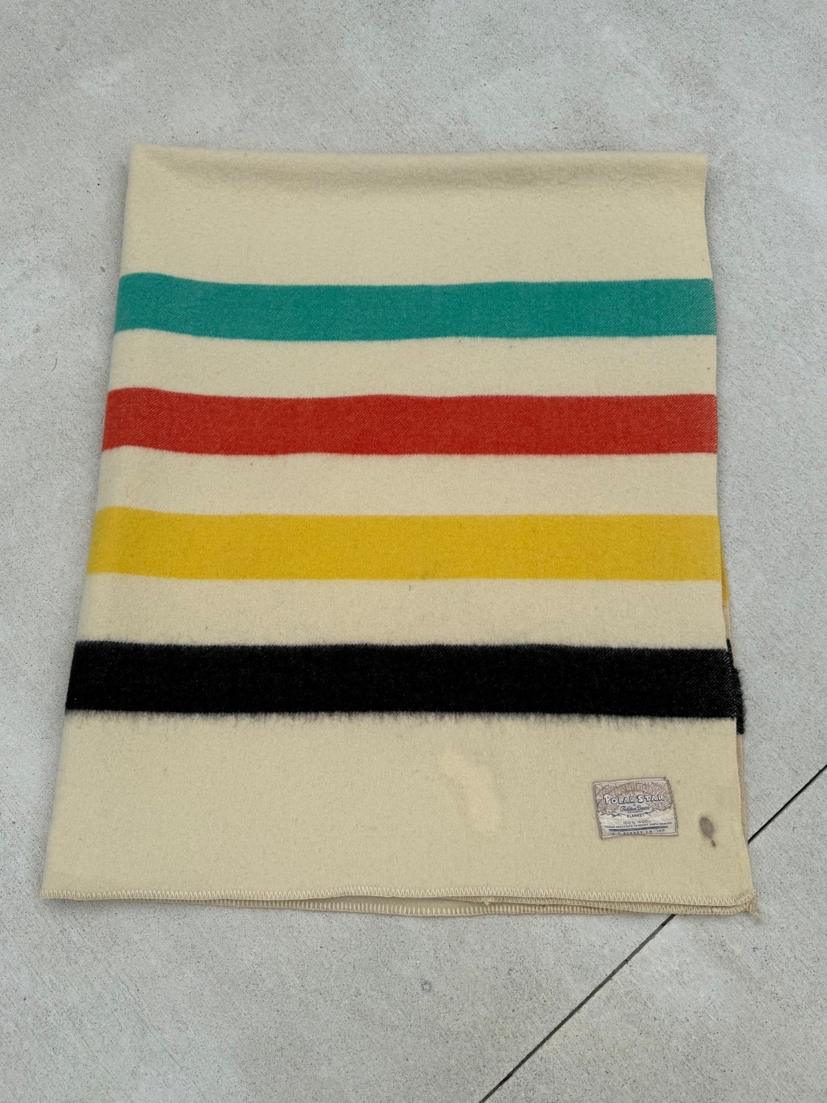 Vintage Polar Star 100% Virgin Wool Striped Blanket 88x72 JC Penney AS-IS