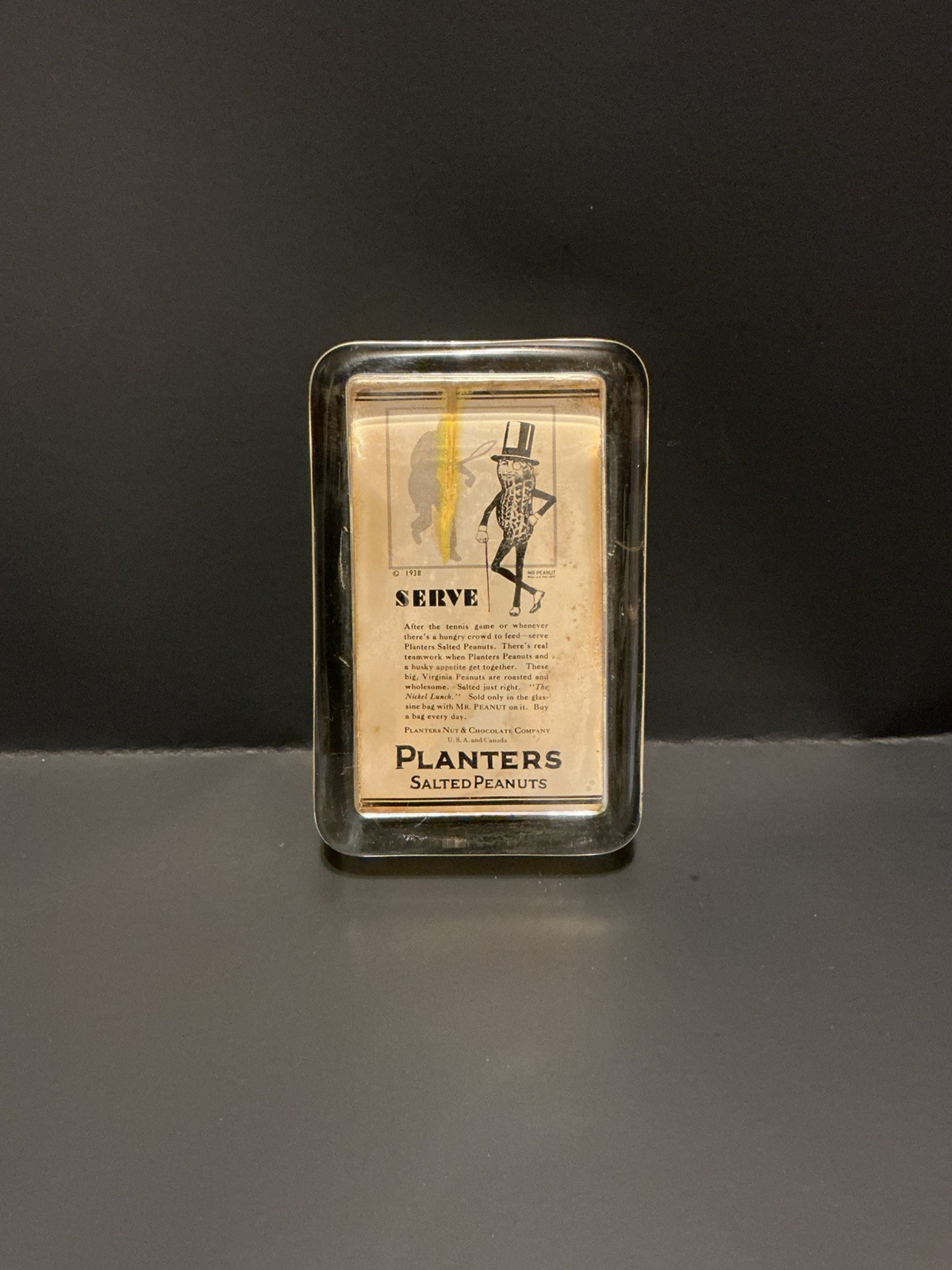 Antique 1938 planters  Mr. Peanut Glass Paper Weight Rare 