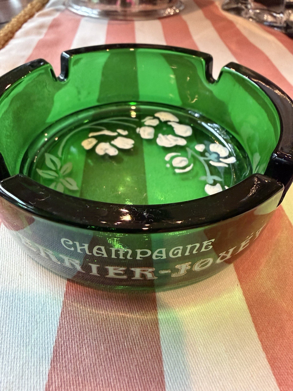 Rare Perrier Jouet Champagne 4” Glass Green Floral Ashtray France Belle Epoque Rare Perrier Jouet Champagne 4” Glass Green Floral Ashtray France Belle Epoque