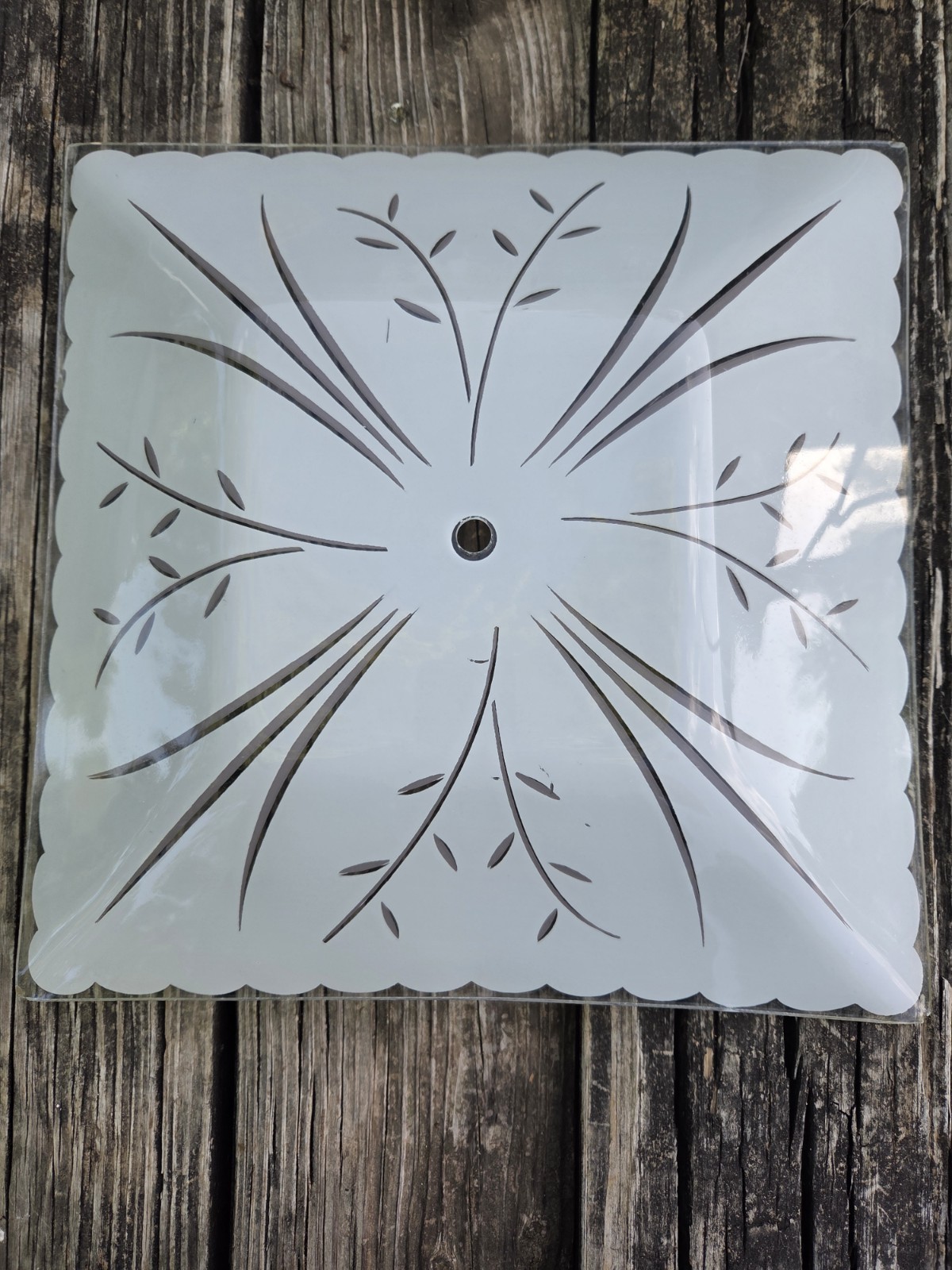 Vintage 13” Square Glass Ceiling Light Fixture Shade Mid Century Grass Pattern