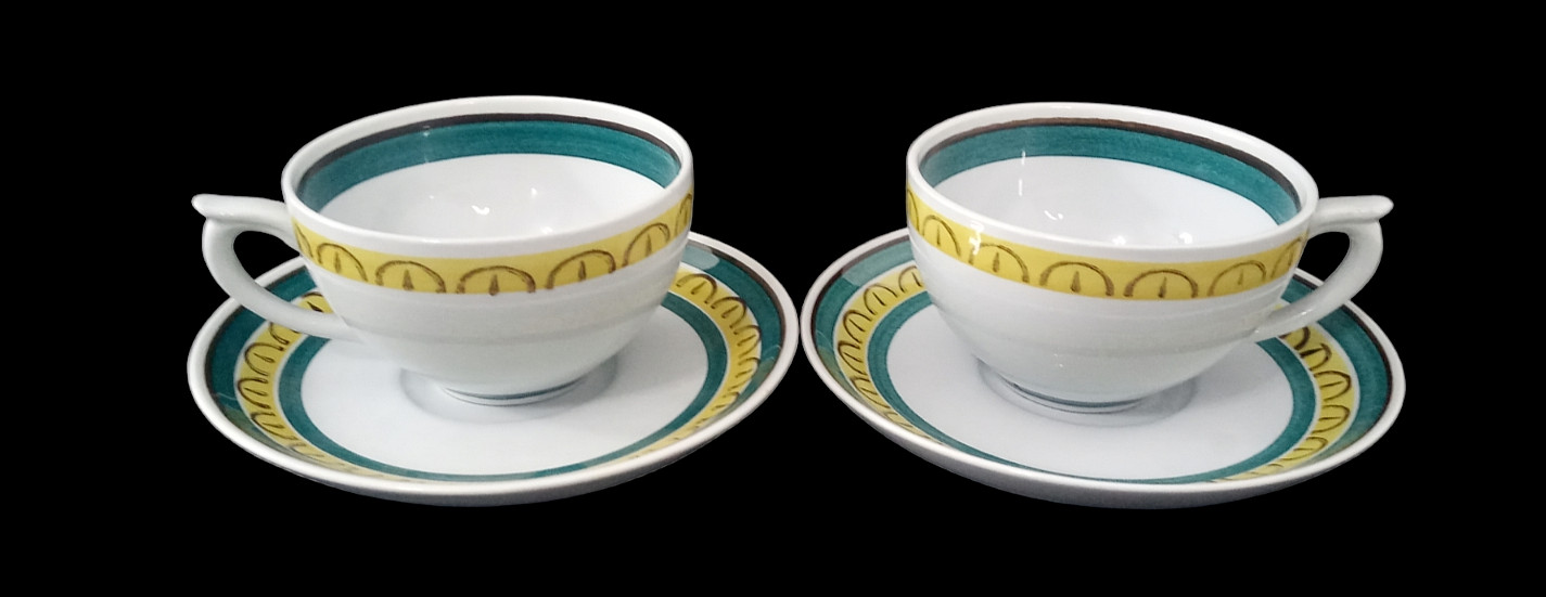 Vintage Arabia Finland 4 Pc Coffee Cups & Saucers Demitasse Espresso Boho Mod