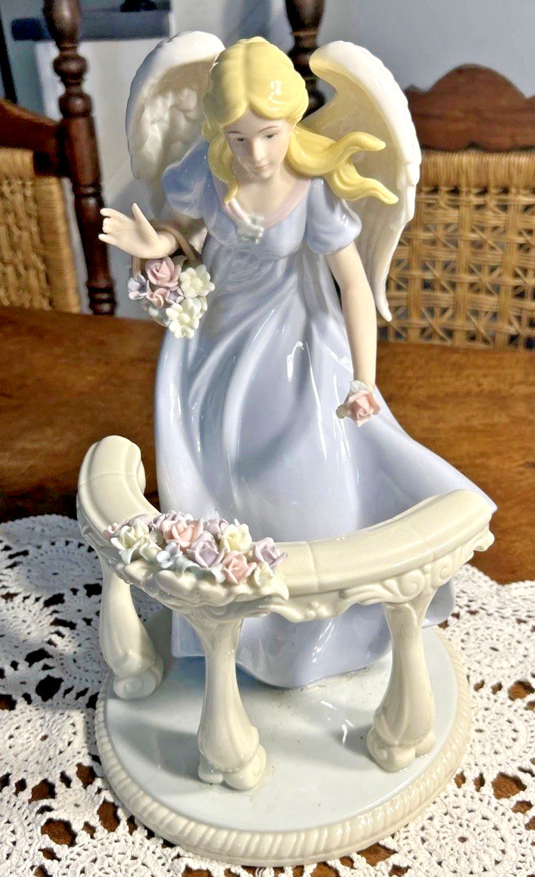 Vintage Members Mark Porcelain Angel, Placing Flowers Hand Painted, 2005