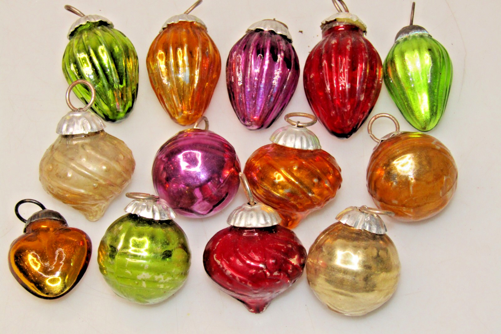 Lot VTG Modern Glass Small Assorted Kugel Fluted Drop HEART Christmas Ornaments