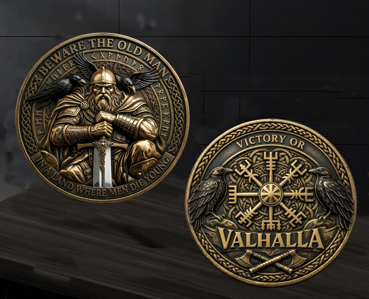 Viking Challenge Coin Odin Valhalla Vegvisir Compass Norse Mythology Token Gift
