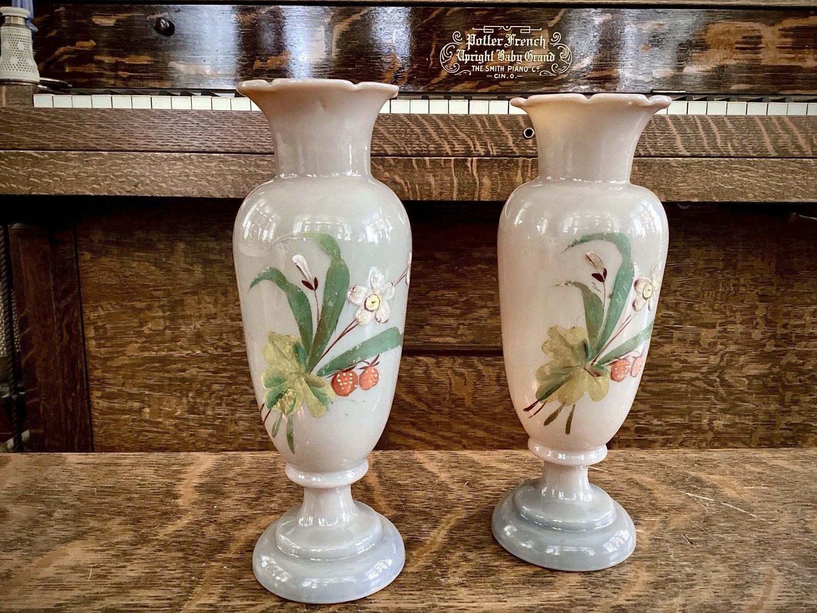 Antique 1890 English Bristol Hand-Blown Glass Flower Vase Old
