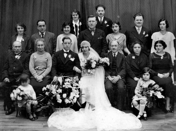 A wedding c1920 on right bride\'s family on left groom\'s family Old Photo