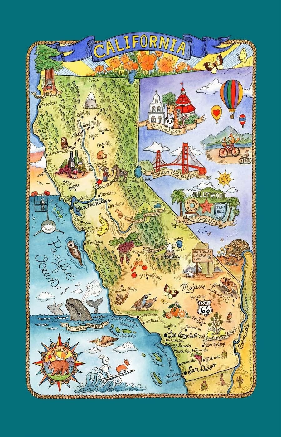 Kay Dee Adventure Destinations Poster Style Tea Towel, California, 18\