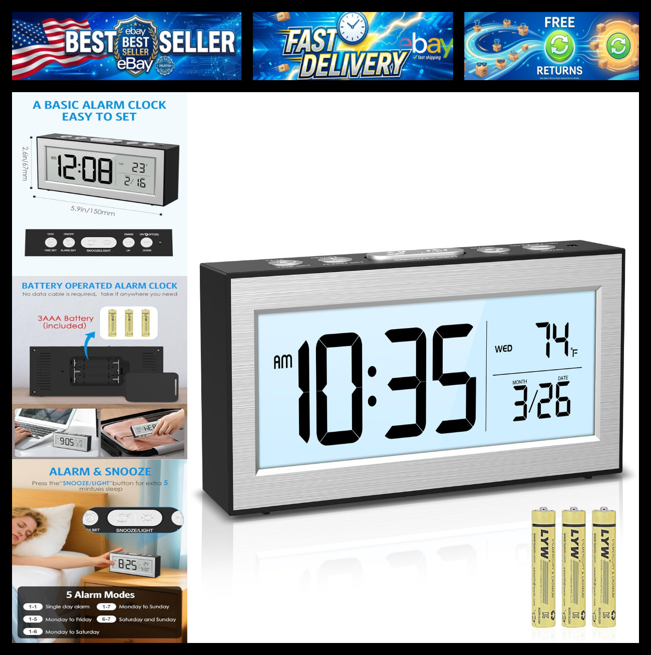 AMIR Small Digital Alarm Clock, Digital Clock Battery Operated with Temperature
