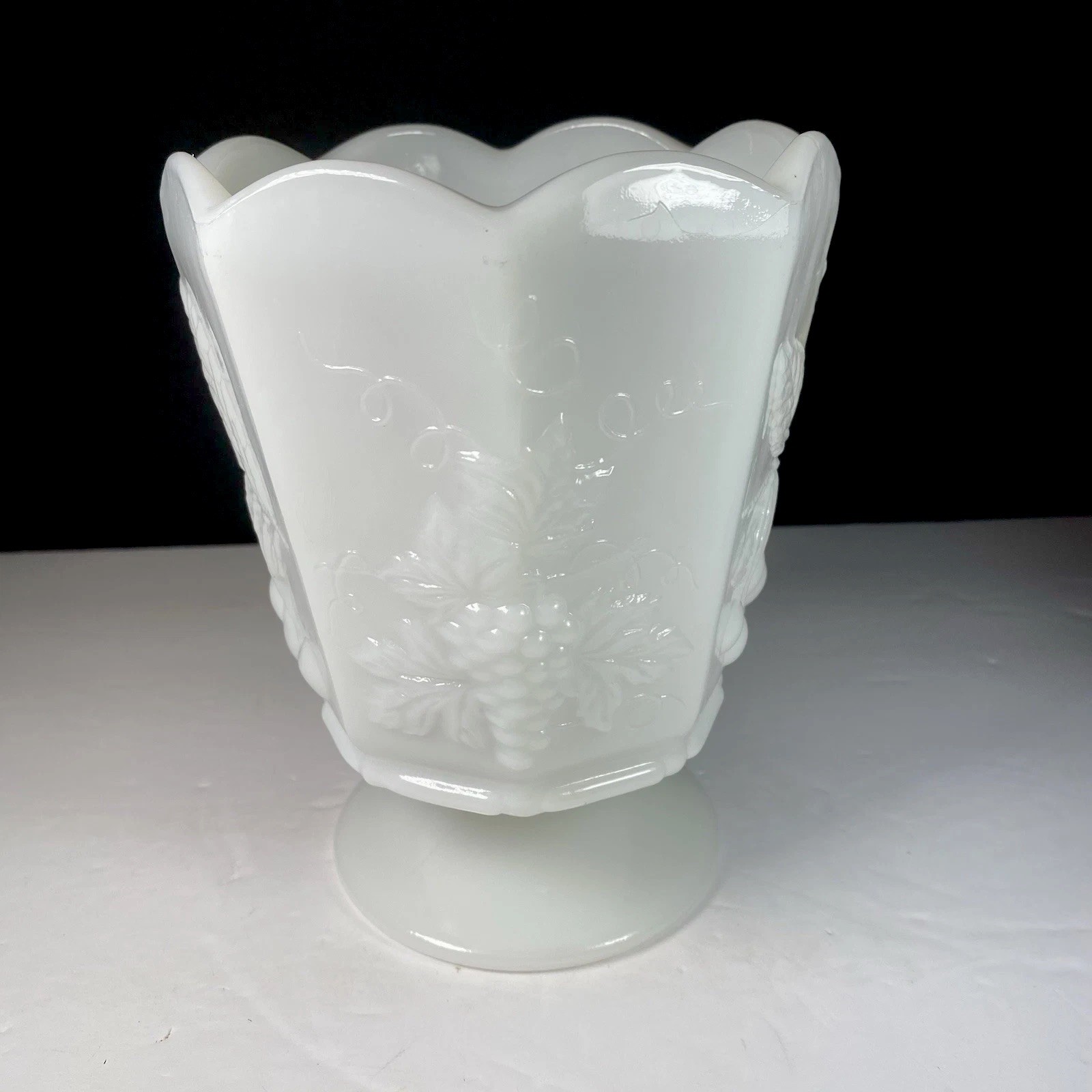 Napco Vintage Milk Glass Pedestal Scalloped Vase Made In The USA