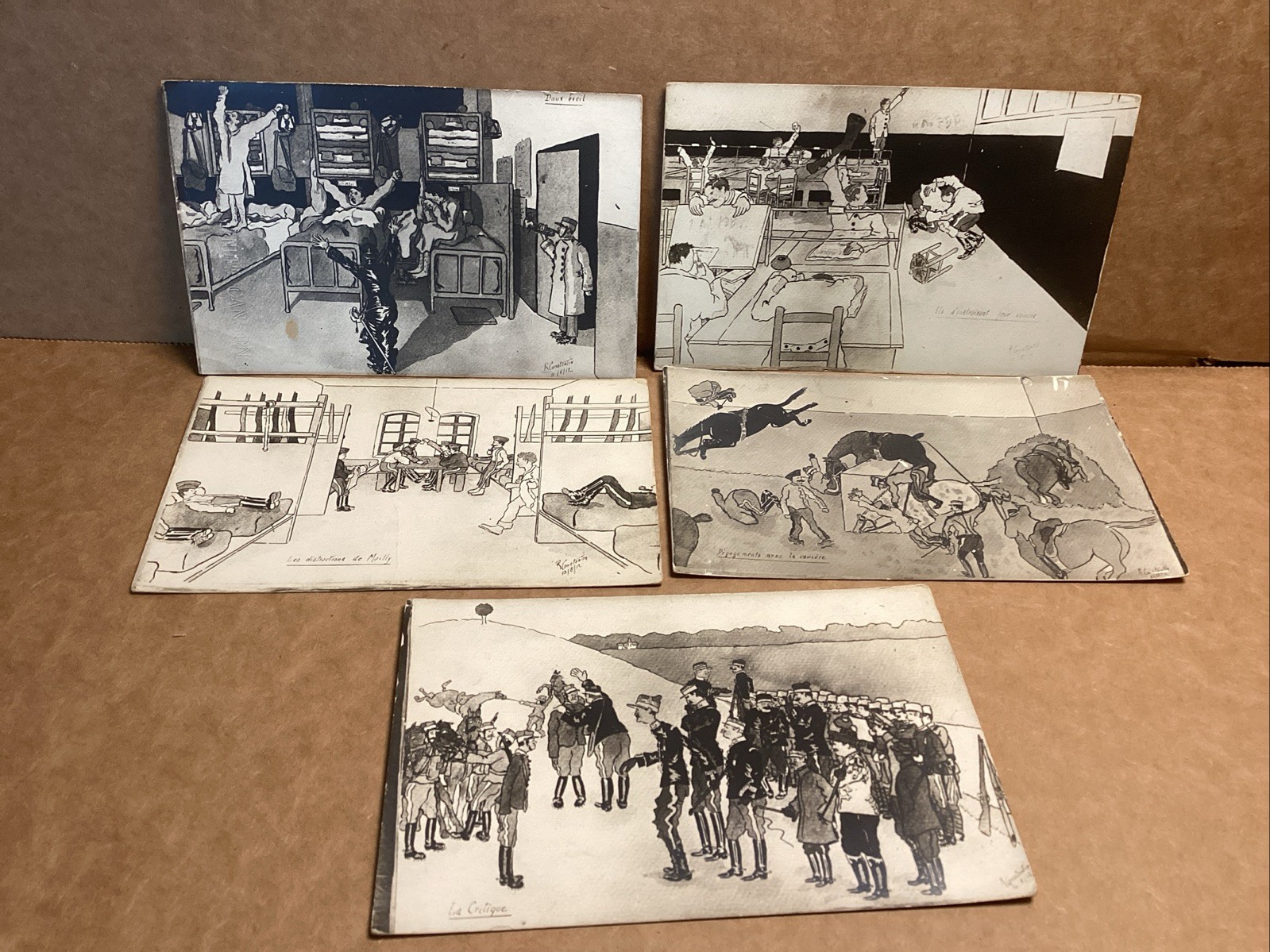 c1919 WWI French Army Military Comic Postcards End Of War Cartoons Set 4