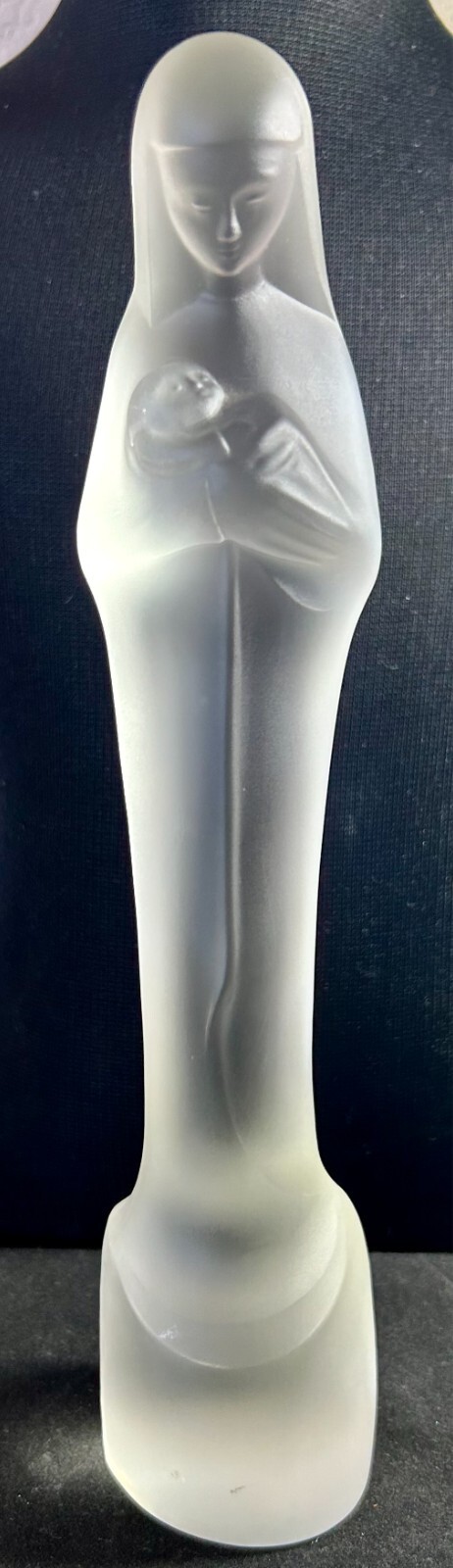 VTG Stef Uiterwaal Leerdam Glassworks Satin Frosted Madonna w/Child Statue 9.5\