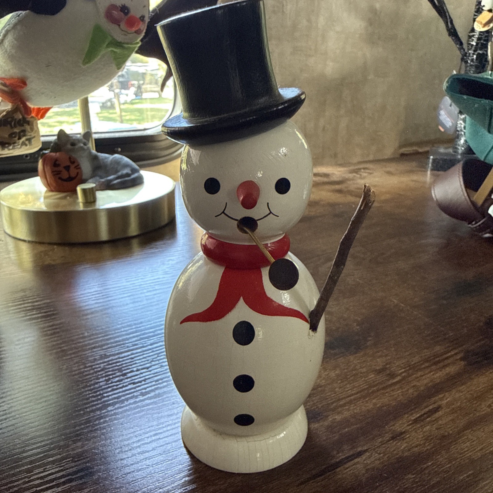 Vtg Volkskunst German Incense Burner Smoker Snowman Christmas 6.5