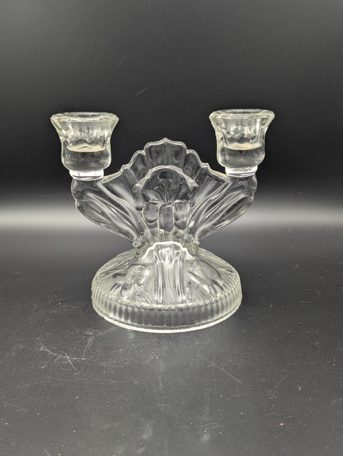 Vintage Art Deco Depression Glass Jeanette Iris & Herringbone Candleholder