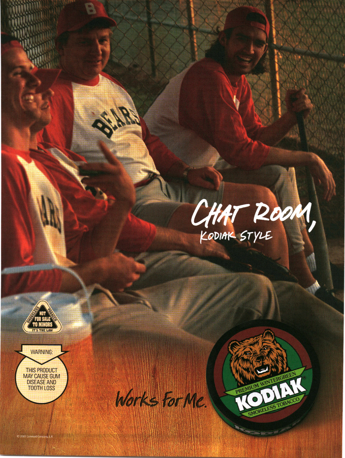 2005 Kodiak Smokeless Tobacco Print Ad Baseball Team Chat Room Style Snuff Art