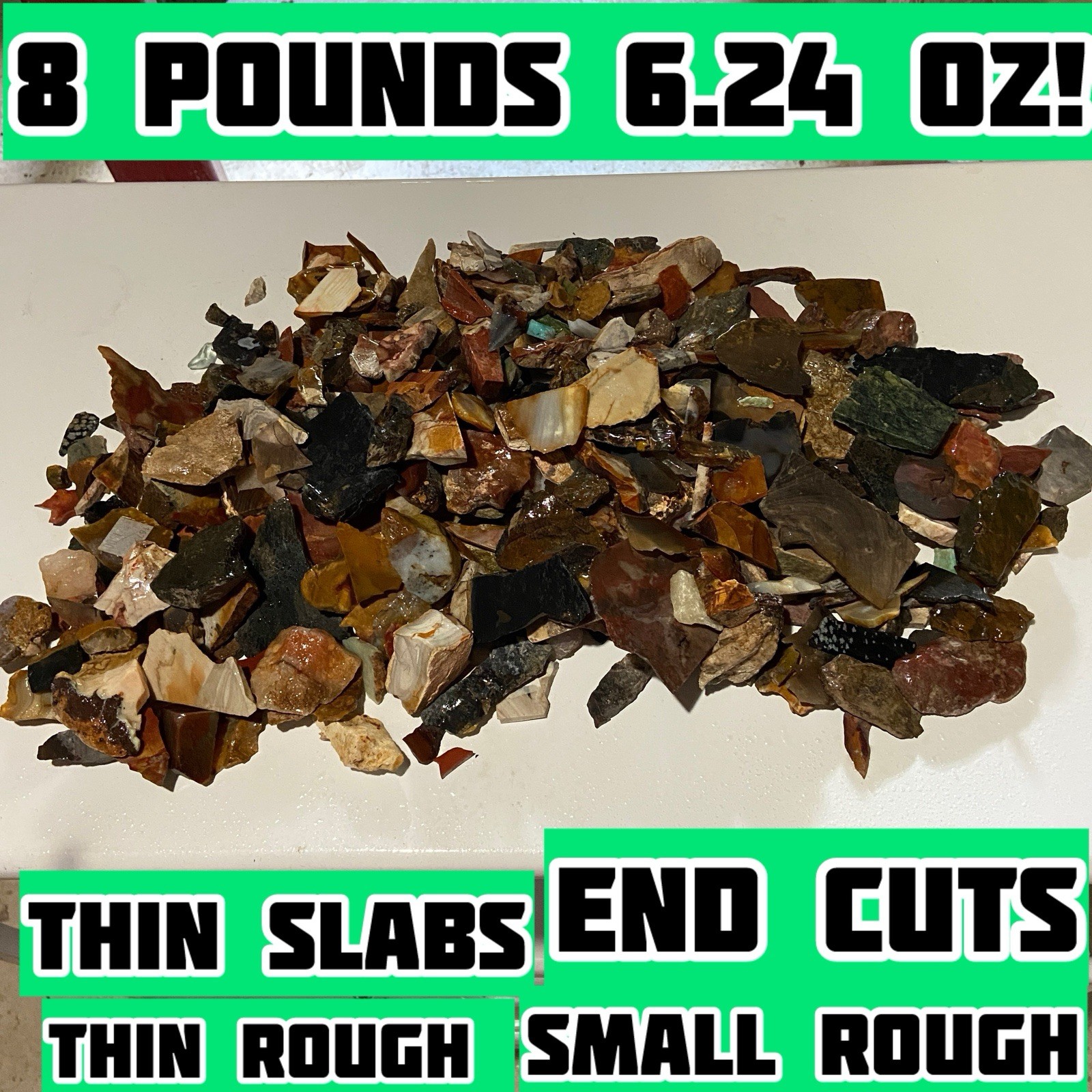 8 Pounds 6.24 Oz Lapidary Rough Scraps Mixed Lot 8 Pounds 6.24 Oz Lapidary Rough Scraps Mixed Lot