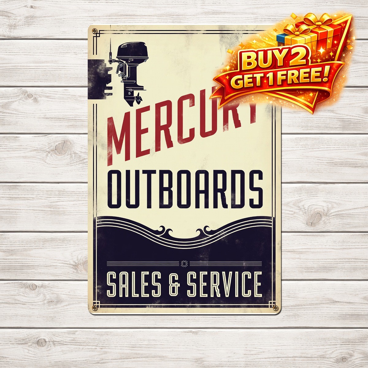 Mercury Outboard Motor 8x12 Vintage Tin Metal Sign Marine Wall Decor