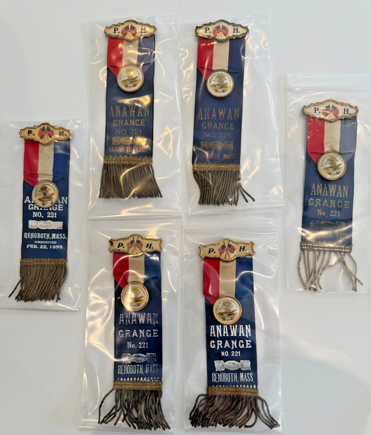Lot of 6 Antique 1898 Patrons of Husbandry Grange Ribbons Rehoboth Mass PH Lot of 6 Antique 1898 Patrons of Husbandry Grange Ribbons Rehoboth Mass PH