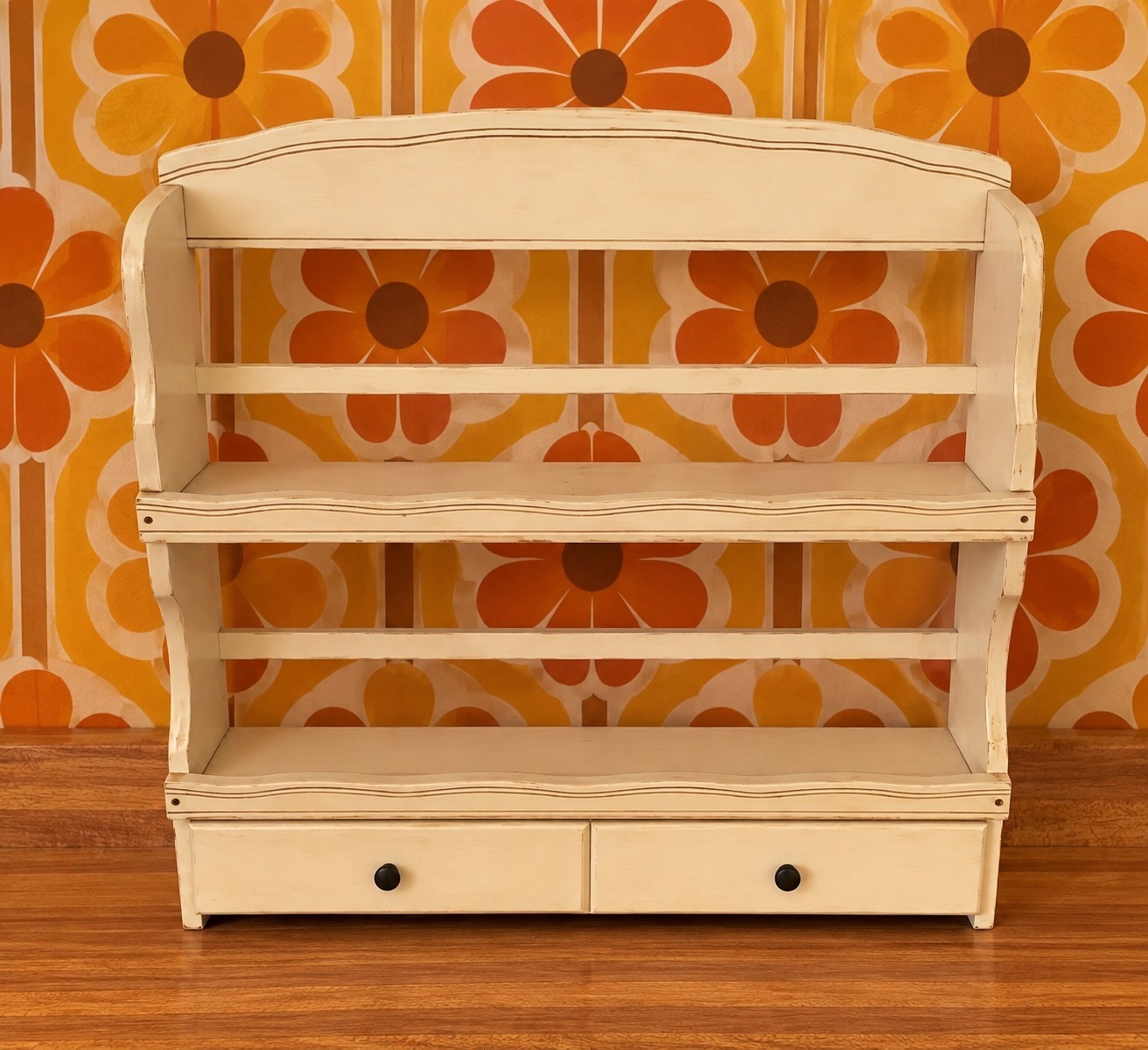 Garden Harvest Spice Rack White Green Vtg 70's 15x15x3 Grannycore Retro Kitschy 