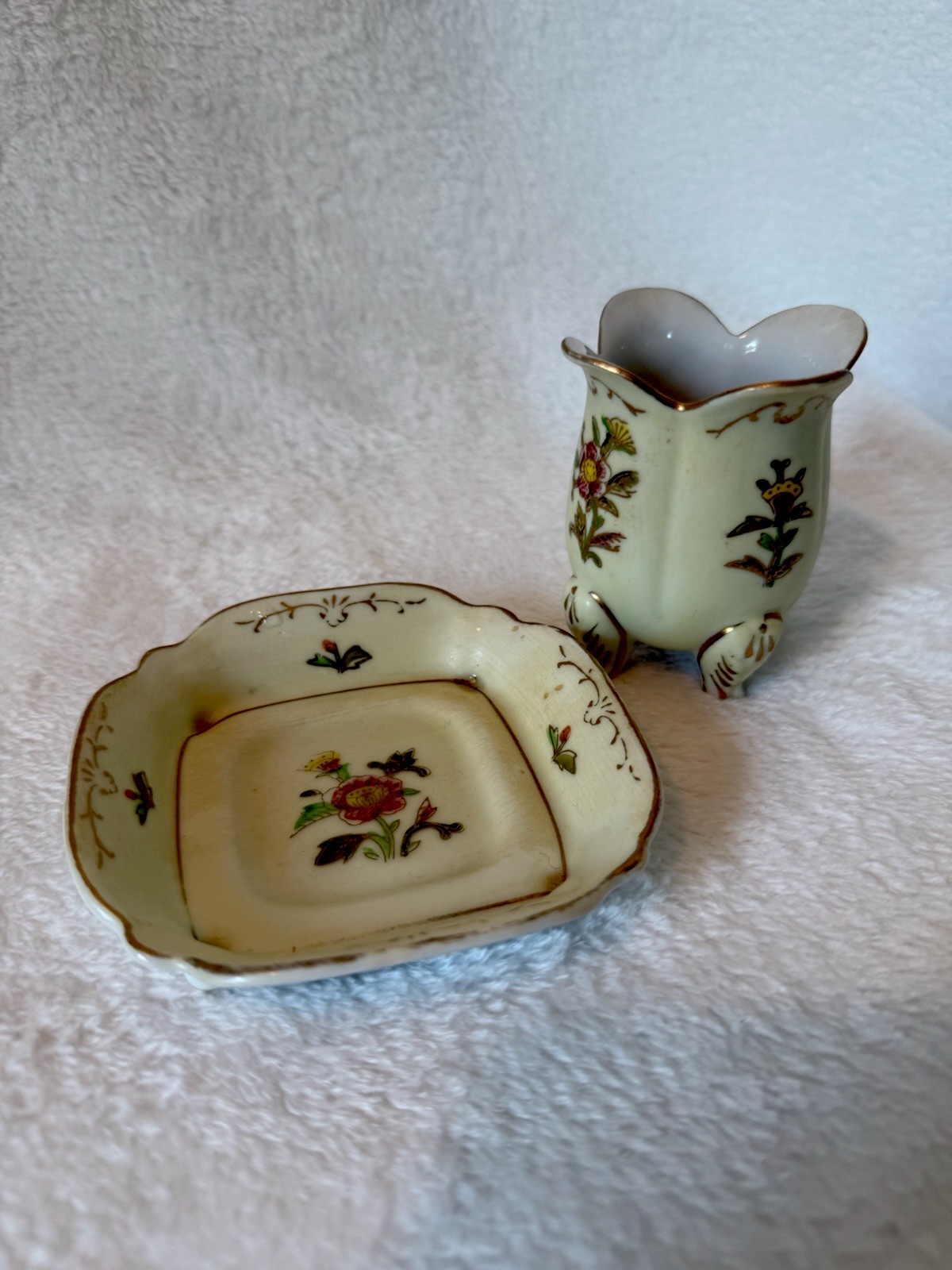 Rosetti Chicago footed tulip vase with tray vintage hand painted