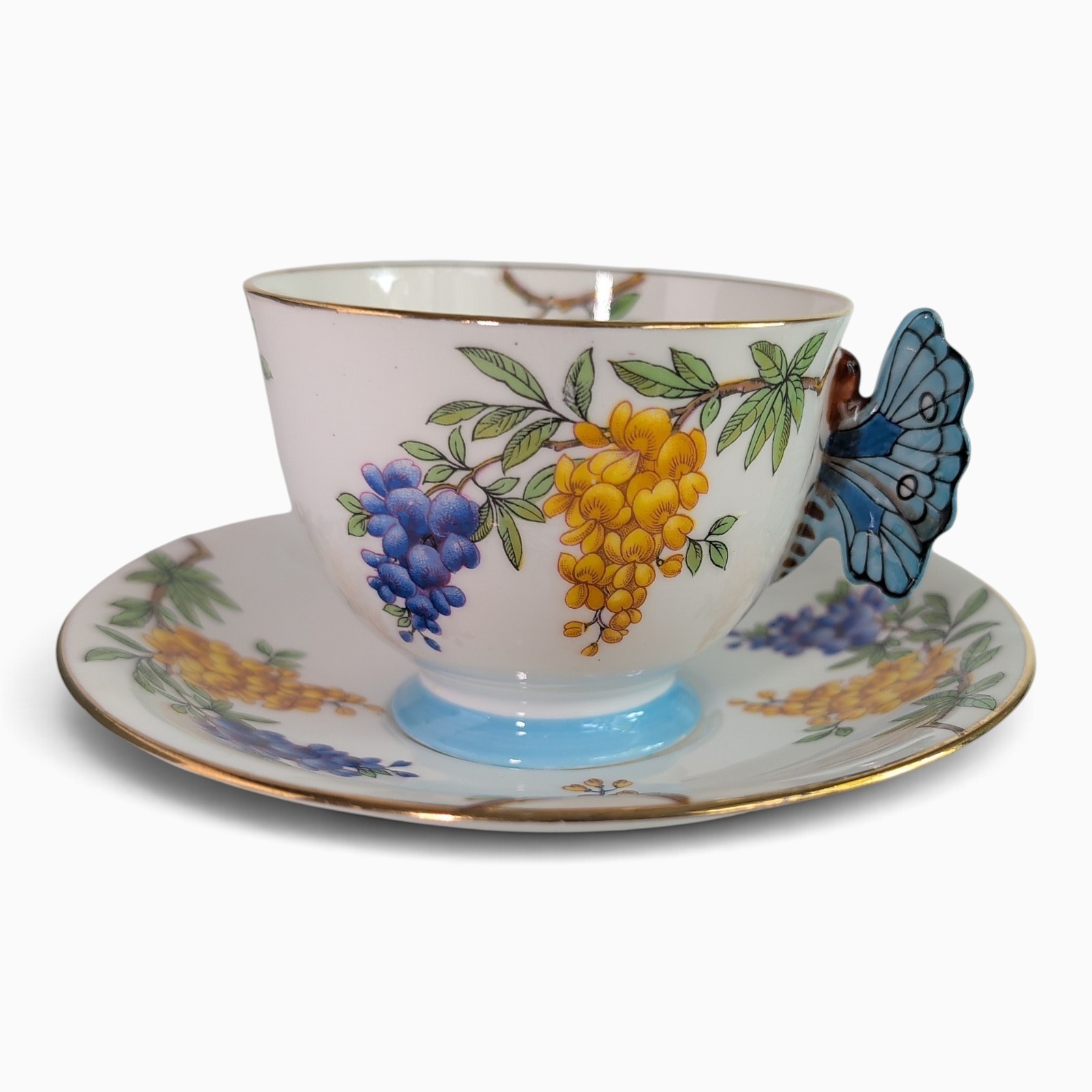 Antique 1930s Aynsley Butterfly Teacup Wisteria Pattern Bone China Cup Saucer Antique 1930s Aynsley Butterfly Teacup Wisteria Pattern Bone China Cup Saucer