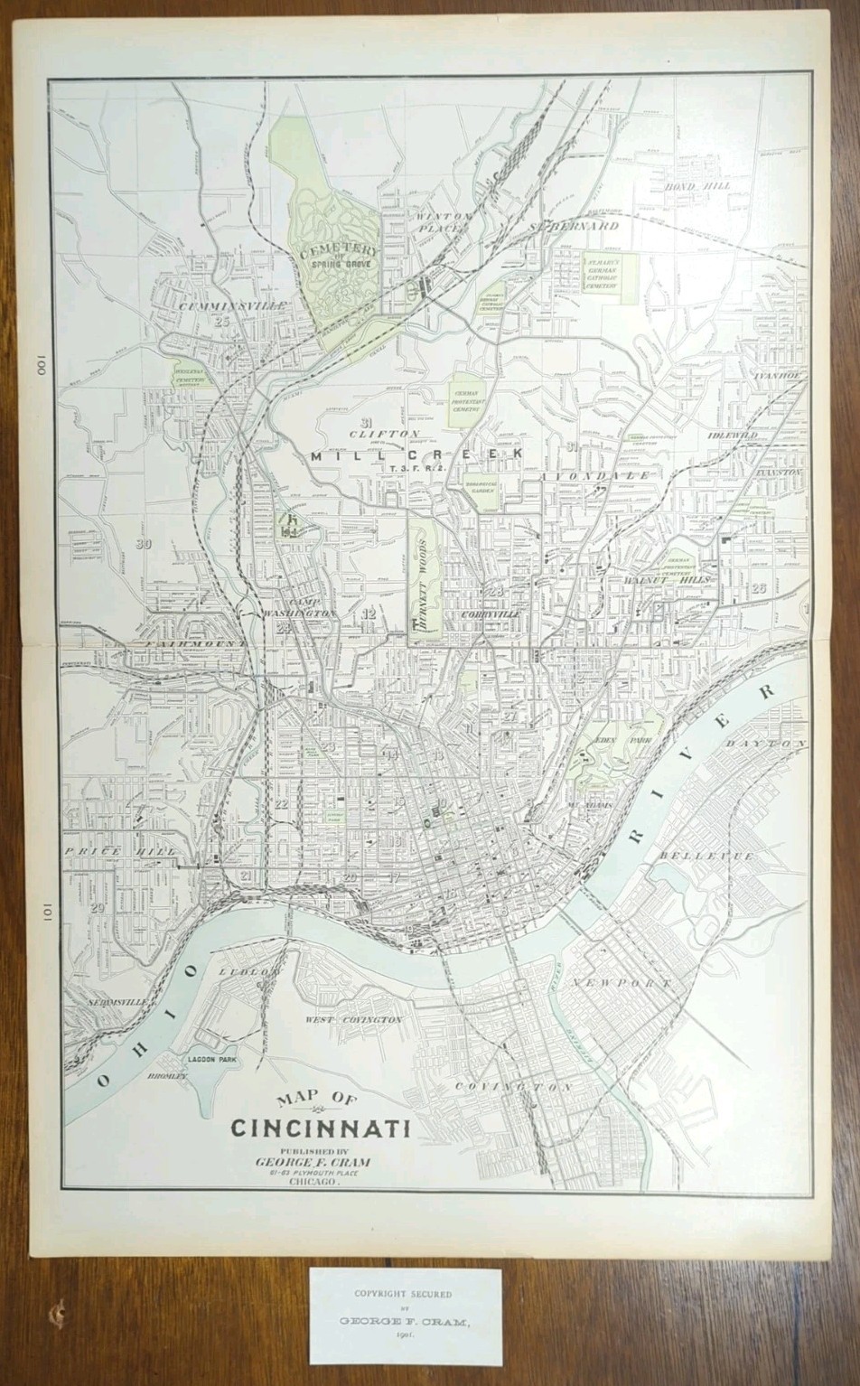 Vintage 1901 CINCINNATI OHIO Map 14