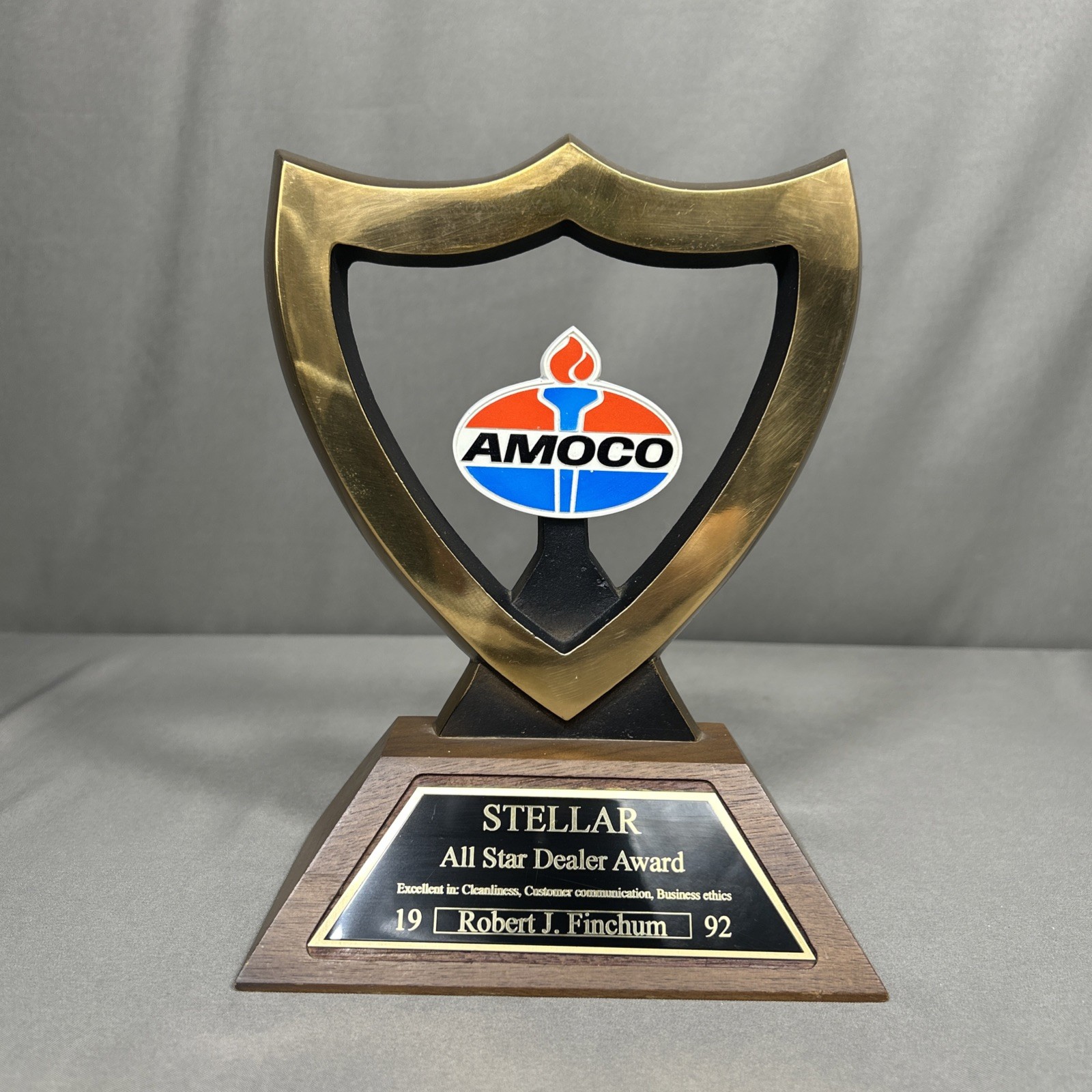Vtg Amoco Gas Station All Star Dealer Award HEAVY 90s Memorabilia Metal Wood Vtg Amoco Gas Station All Star Dealer Award HEAVY 90s Memorabilia Metal Wood