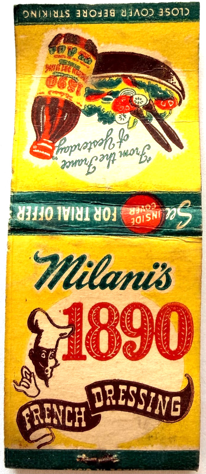 1940s Louis Milani's 1890 French Salad Dressing Matchbook Cover Condiments