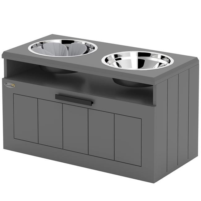 PawHut Elevated Dog Bowls - Large Breed Raised Dogs Bowl Stand with 2 Stainle...