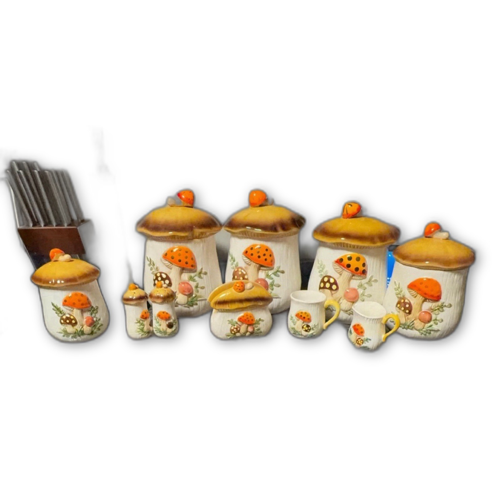 Vintage Sears Roebuck Merry Mushroom Canister Set 10pc Complete 1976