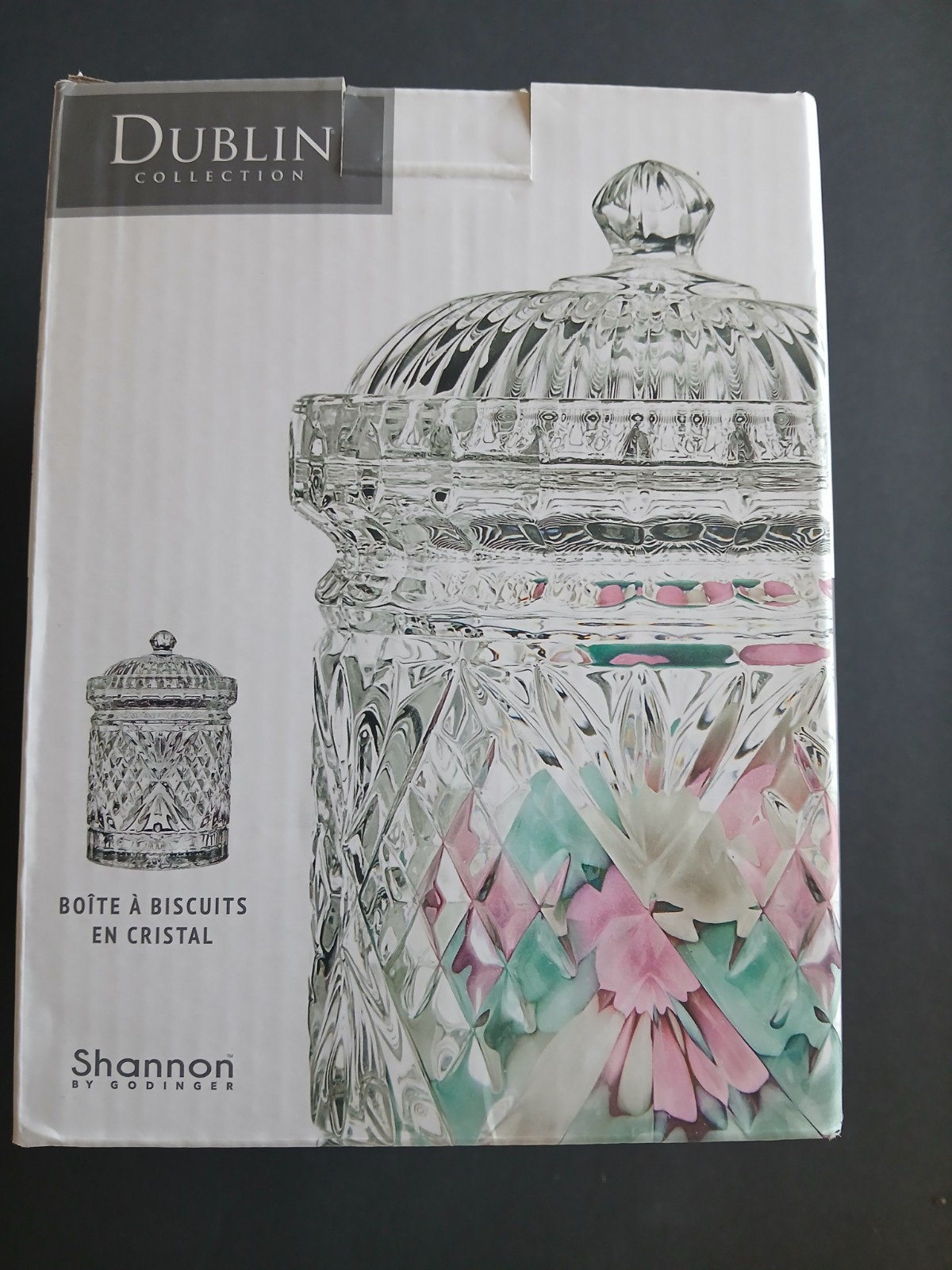 NEW Dublin Crystal Biscuit Barrel Canister Jar By Shannon Godinger NIB Unremoved