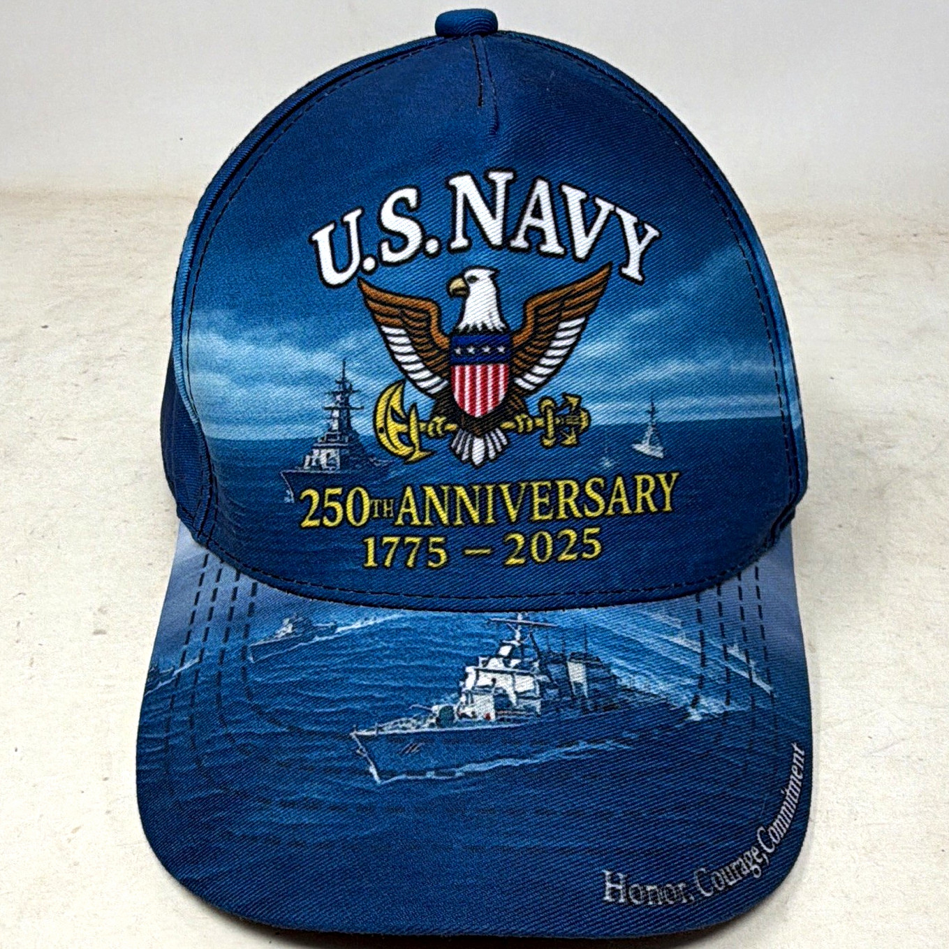 U.S. Navy 250th Anniversary 1775-2025 Blue Adjustable Snapback Cap Flag