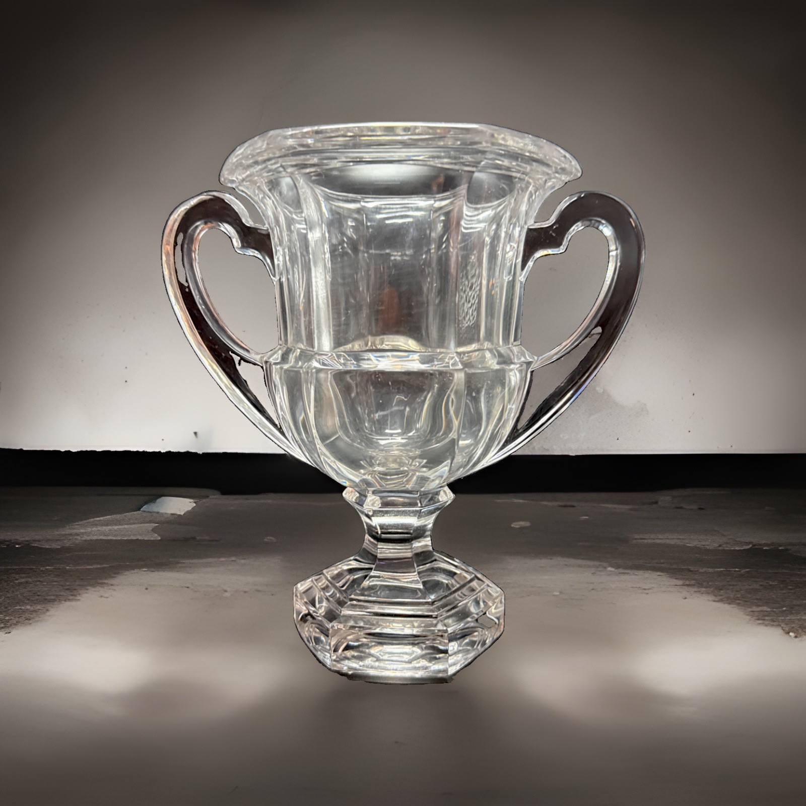 Tiffany & Co Lead Crystal Loving Cup Trophy Vase 7” Heart Handles Etched Mark Tiffany & Co Lead Crystal Loving Cup Trophy Vase 7” Heart Handles Etched Mark