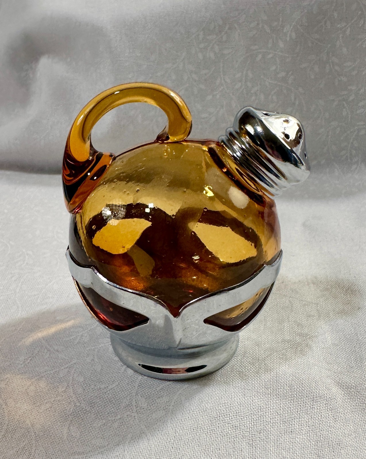 Vintage Farber Bros Krome Kraft Amber Glass Salt/Pepper Shaker Art Deco Cambridg