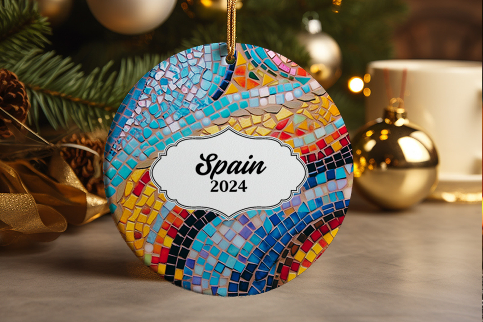 Spain Ornament, Gaudi Inspired Decorative Tile, Personalized Year, Ornament gift Spain Ornament, Gaudi Inspired Decorative Tile, Personalized Year, Ornament gift