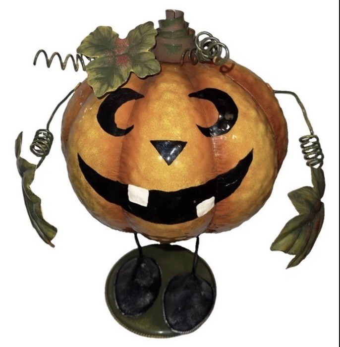 RARE Bouncy fun Springy Metal Jack O Lantern Pumpkin 13.5\