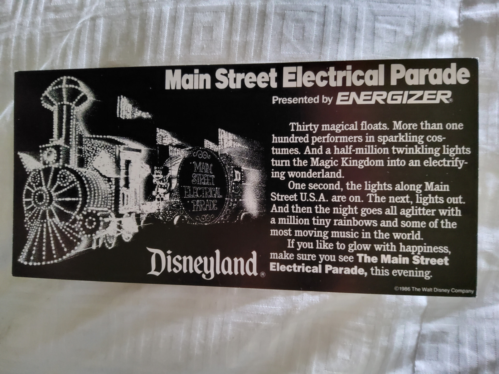 1986 vtg Disneyland Electrical Parade information card old original Disney 1980s