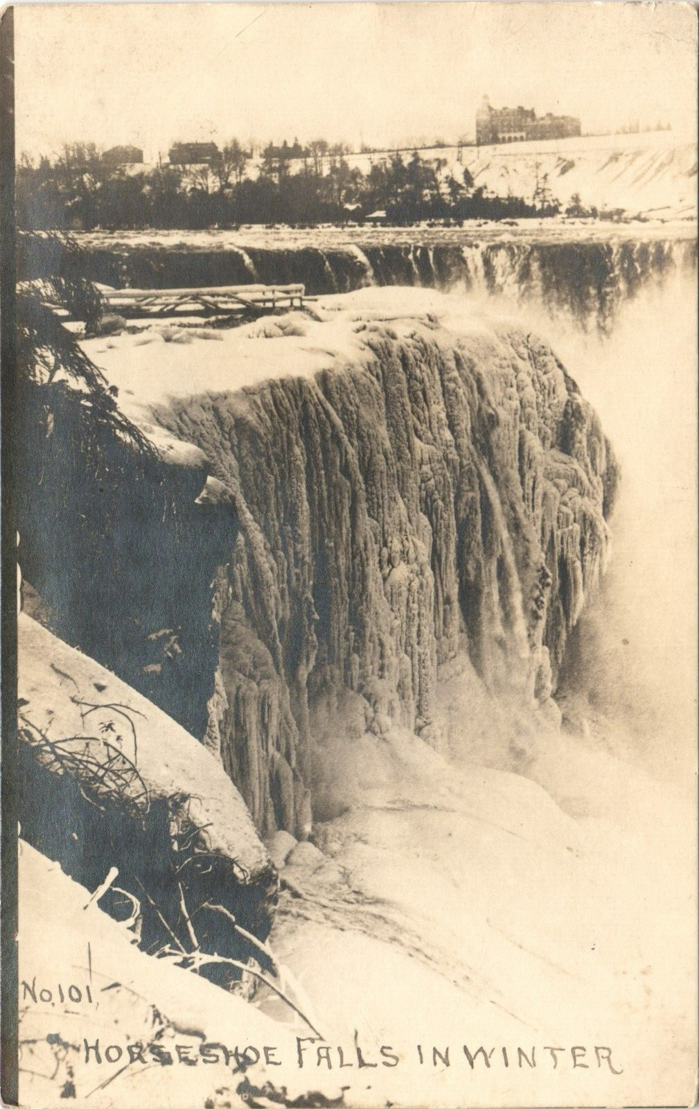 HORSESHOE FALLS IN WINTER real photo postcard rppc NIAGARA ONTARIO CANADA c1910