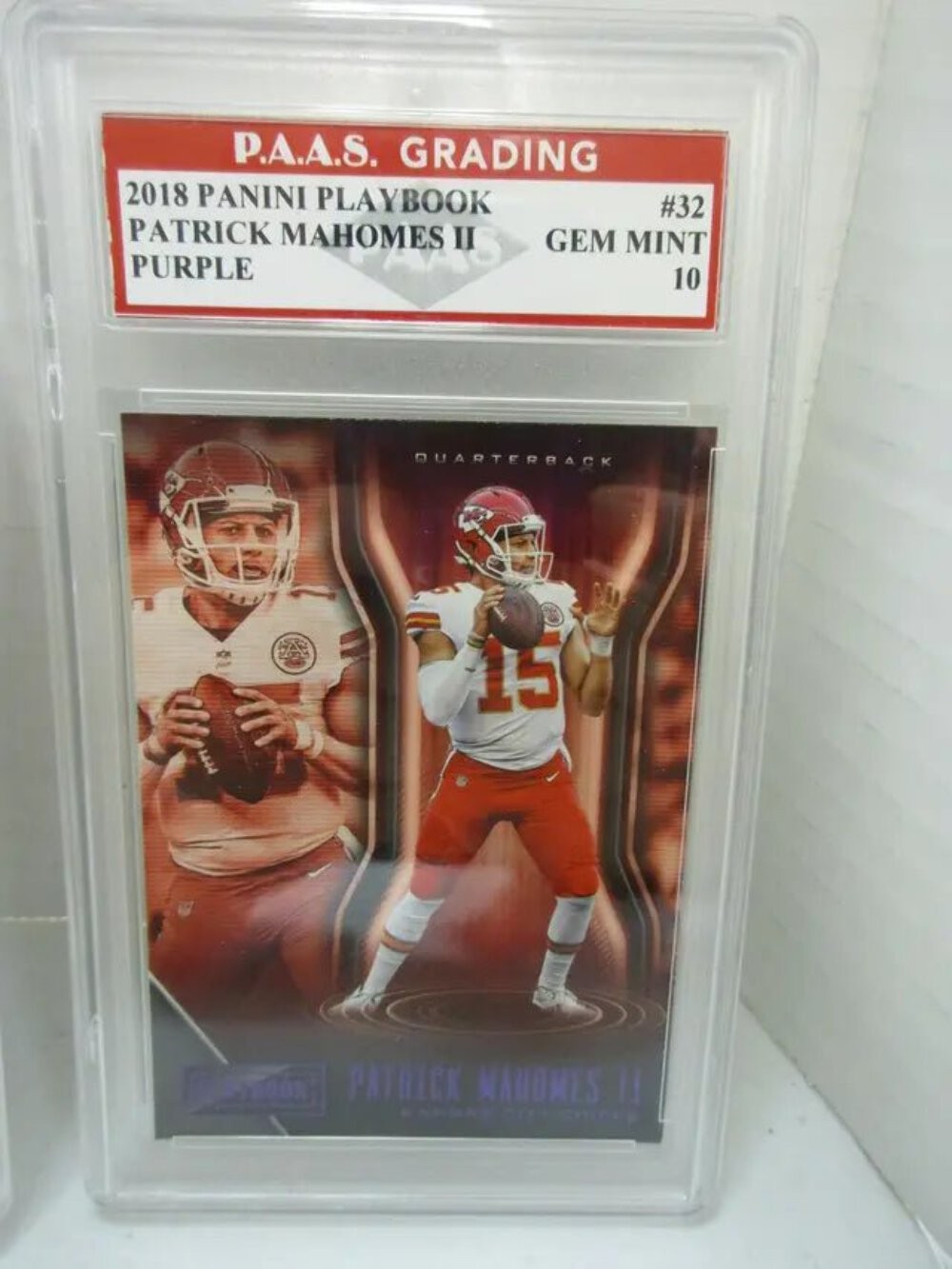 Patrick Mahomes II Chiefs 2018 Panini Playbook Purple #32 graded PAAS Gem Mint 1
