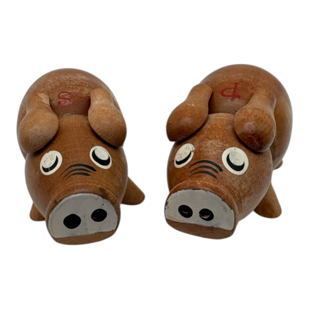 Wooden Pig Salt & Pepper Shakers 1950s Japan EUC