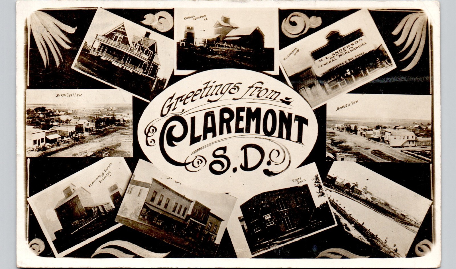 GREETINGS FROM CLAREMONT SD c1910 postcard multiview real photo rppc street farm