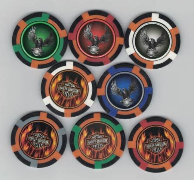 8 Different HARLEY DAVIDSON Poker Chips