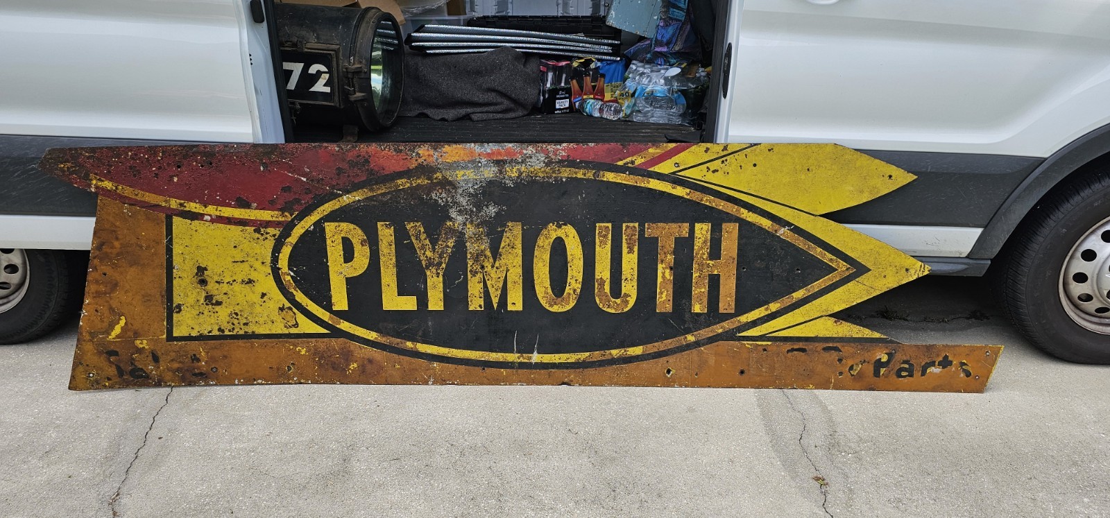 Huge 9 Ft Vintage Double Sided Plymouth Car Dealer Parts Service Sign Hanger
